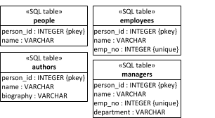A TCI table model representing the Person roles hierarchy
