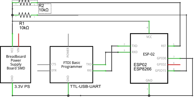 Schematics of ESP8266 PC USB Connection via TTL Module