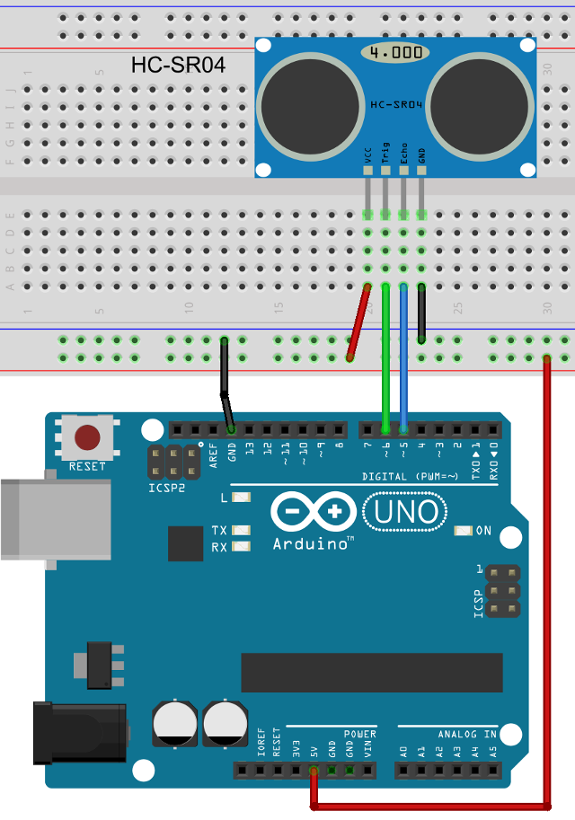 HC-SR04 Sensor Connected to an Arduino UNO Board