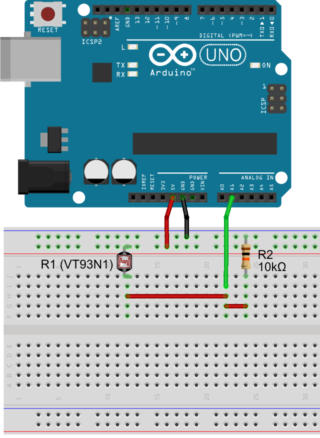 VT93N1 Sensor Connected to an Arduino UNO Board.